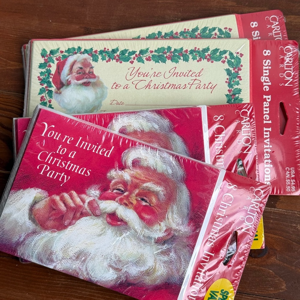 4 Vintage Christmas Party Invitations Carlton Cards Unopened Santa Claus